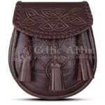 Brown Leather Celtic Embossed Sporran Scottish Kilt Sporran