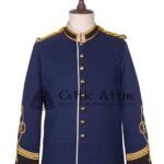 Navy Blue Wool Military Long Jacket