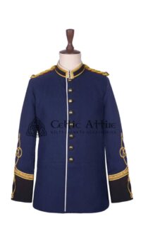 Navy Blue Wool Military Long Jacket