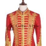 Red Wool Gold Braided Military Doublet Jacket