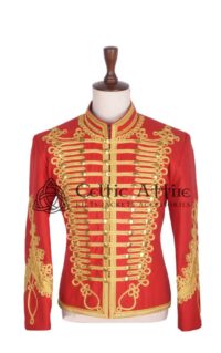 Red Wool Gold Braided Military Doublet Jacket