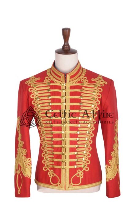 Red Wool Gold Braided Military Doublet Jacket