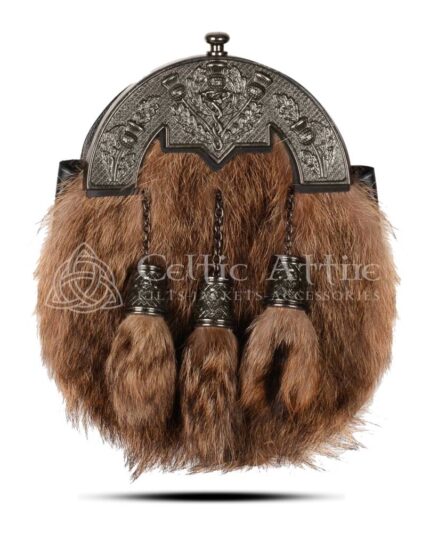 Coyote Fur Full Dress Sporran Nickle Brushed Thistle Cantle