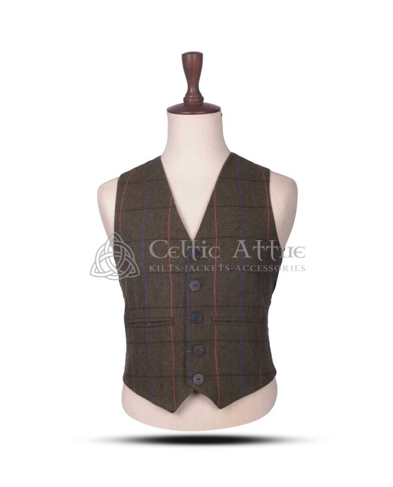 Brown Plaid Wool Argyll Waistcoat Brown Plaid Wool Argyll Waistcoat