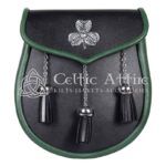 Shamrock Emblem Black Leather Plain Day Sporran
