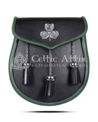 Shamrock Emblem Black Leather Plain Day Sporran