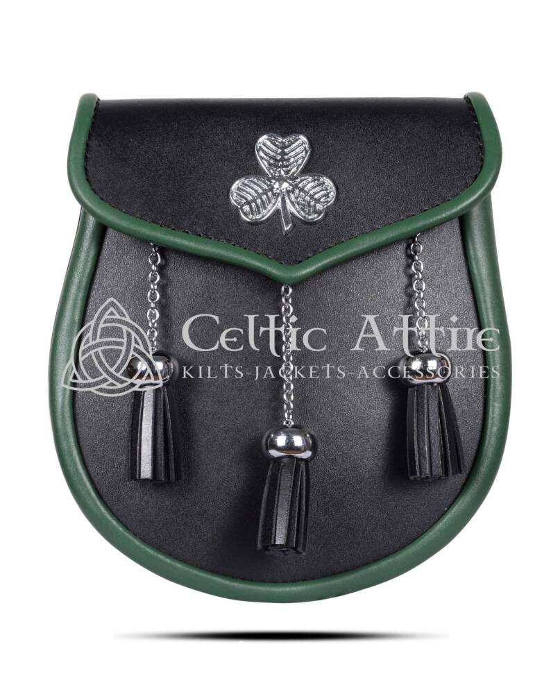 Shamrock Emblem Black Leather Plain Day Sporran Shamrock Emblem Black Leather Plain Day Sporran