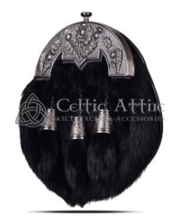 Black Rabbit Fur Full Dress Sporran Nickle Brushed Thistle Cantle