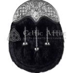 Black Seal Fur Full Dress Sporran Stag Head Silver Cantle