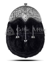Black Seal Fur Full Dress Sporran Stag Head Silver Cantle
