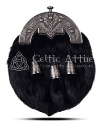 Black Rabbit Fur Full Dress Sporran Nickle Brushed Thistle Cantle