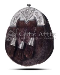 Brown Seal Fur Full Dress Sporran Nickle Brushed Thistle Cantle