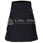 Black Cotton and Black Watch Tartan Hybrid Kilt