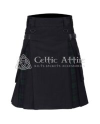 Black Cotton and Black Watch Tartan Hybrid Kilt