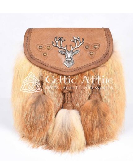 Brown Leather Stag Head Real Fur Sami Dress Sporran