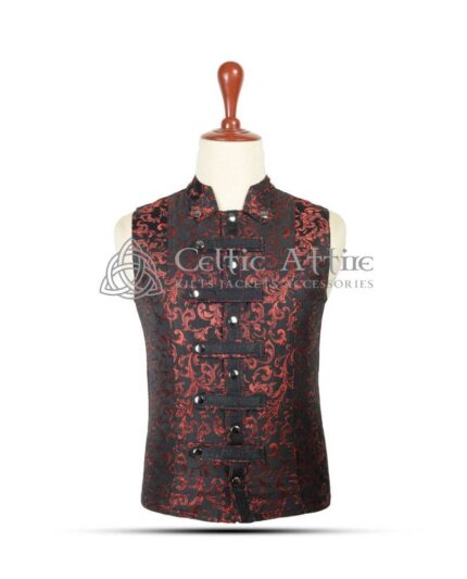 Red Brocade Gothic Punk Rock Vest