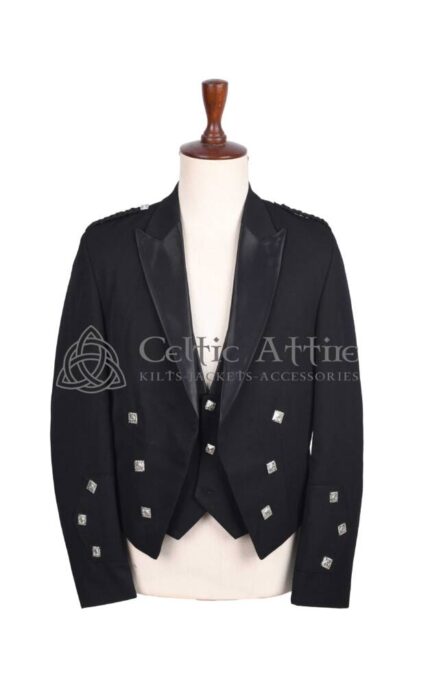Black Barathea Wool Argyll Jacket & Waistcoat