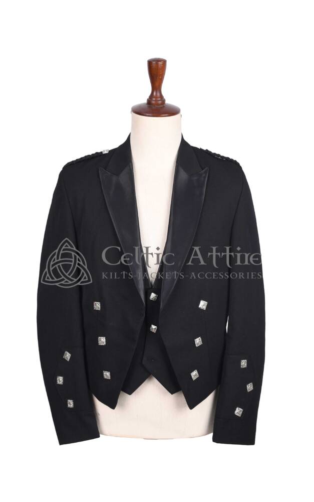 Black Barathea Wool Argyll Jacket & Waistcoat