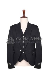 Black Barathea Wool Argyll Jacket & Waistcoat