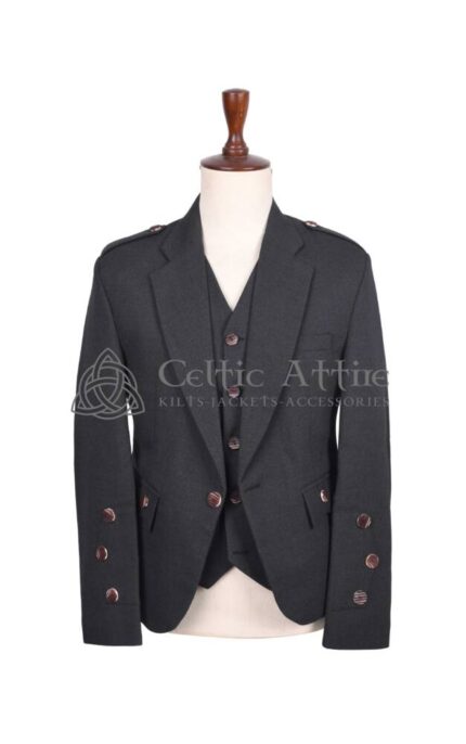 Charcoal Gray Barathea Wool Argyll Jacket & Waistcoat