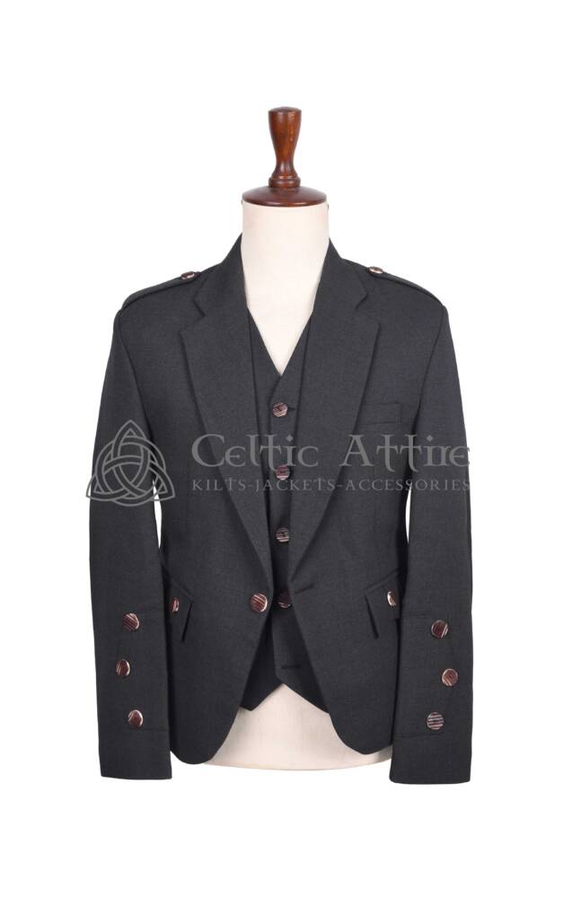 Charcoal Gray Barathea Wool Argyll Jacket & Waistcoat