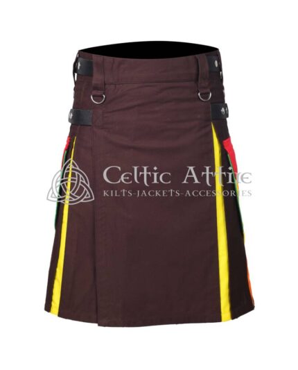 Brown Cotton Hybrid LGBTQ Pride Utility Kilt