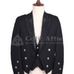Black Barathea Wool Prince Charlie Jacket & Waistcoat