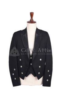 Black Barathea Wool Prince Charlie Jacket & Waistcoat