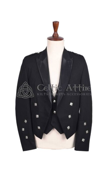Black Barathea Wool Prince Charlie Jacket & Waistcoat