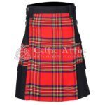 Black Cotton and Scottish Tartan Hybrid Kilt