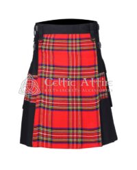 Black Cotton and Scottish Tartan Hybrid Kilt