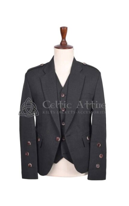 Charcoal Gray Barathea Wool Argyll Jacket & Waistcoat