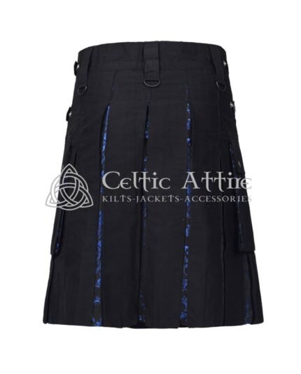 Black Cotton Blue Brocade Hybrid Utility Kilt