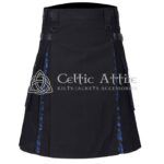 Black Cotton Blue Brocade Hybrid Utility Kilt