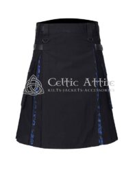 Black Cotton Blue Brocade Hybrid Utility Kilt