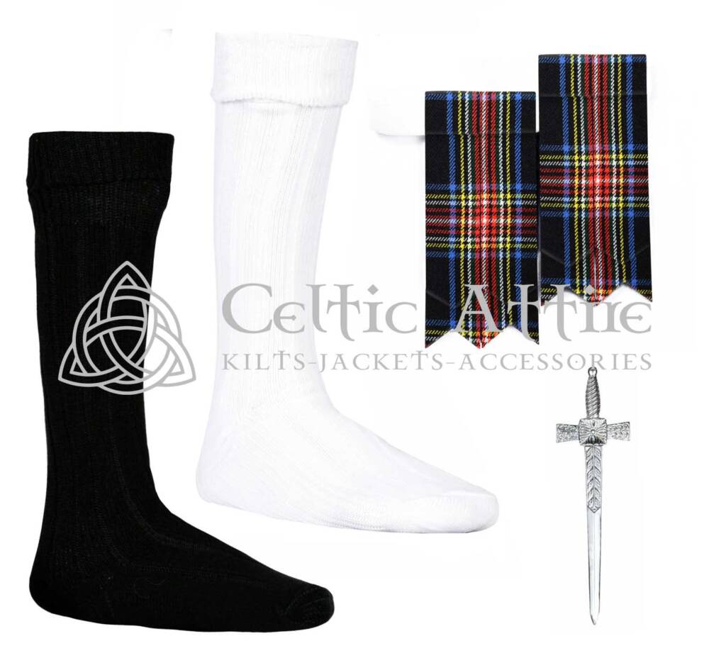 Scottish Black Stewart Flashes - Socks and Kilt Pin Scottish Black Stewart Flashes - Socks and Kilt Pin