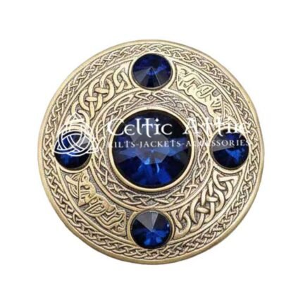 Scottish Fly plaid Brooch Pin Blue Crystal