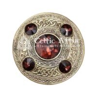 Scottish Fly plaid Brooch Pin Brown Crystal