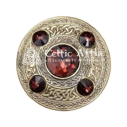 Scottish Fly plaid Brooch Pin Brown Crystal