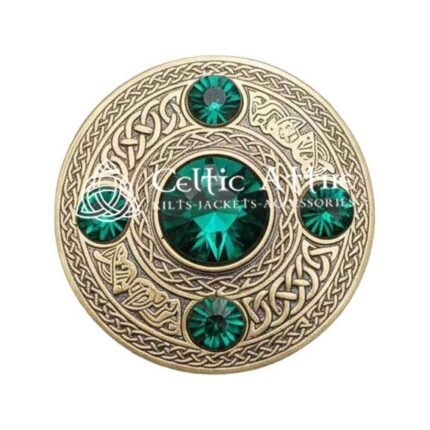 Scottish Fly plaid Brooch Pin Green Crystal