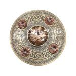 Scottish Fly plaid Brooch Pin Light Brown Crystal