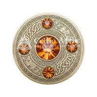Scottish Fly plaid Brooch Pin Orange Crystal
