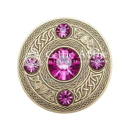 Scottish Fly plaid Brooch Pin Pink Crystal