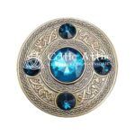 Scottish Fly plaid Brooch Pin Sky Blue Crystal