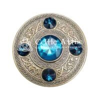 Scottish Fly plaid Brooch Pin Sky Blue Crystal