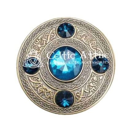 Scottish Fly plaid Brooch Pin Sky Blue Crystal