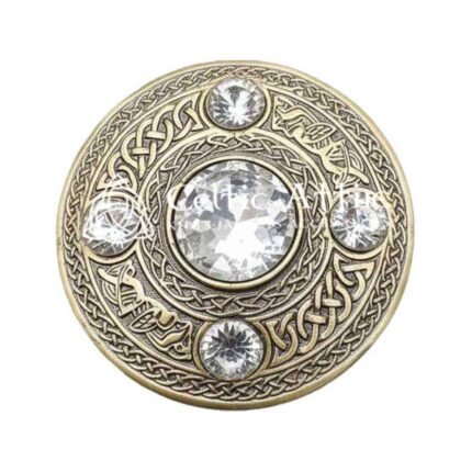 Scottish Fly plaid Brooch Pin White Crystal