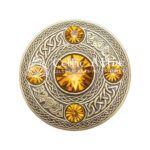 Scottish Fly plaid Brooch Pin Yellow Crystal