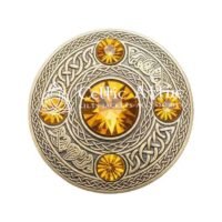 Scottish Fly plaid Brooch Pin Yellow Crystal