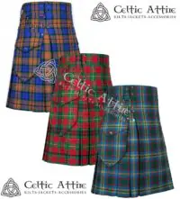 Irish County tartan utility kilt for men with cargo pockets front view